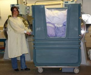 , New Powered Dirty Linen Cart eliminates strains and pains from pushing heavy soiled or dirty linens in hospitals, hotels, resorts, and casinos.