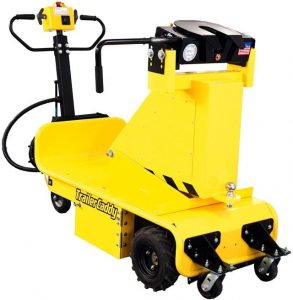 , Battery powered Trailer Pusher for moving standard ball coupler, gooseneck, and kingpin trailers and trailer equipment.